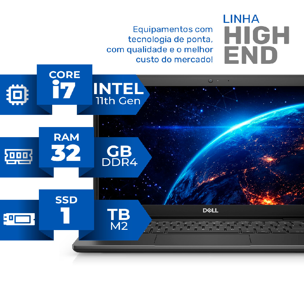 Notebook Dell Core i5 11th Gen 32GB DDR4 1TB M2 High End Full Hd
