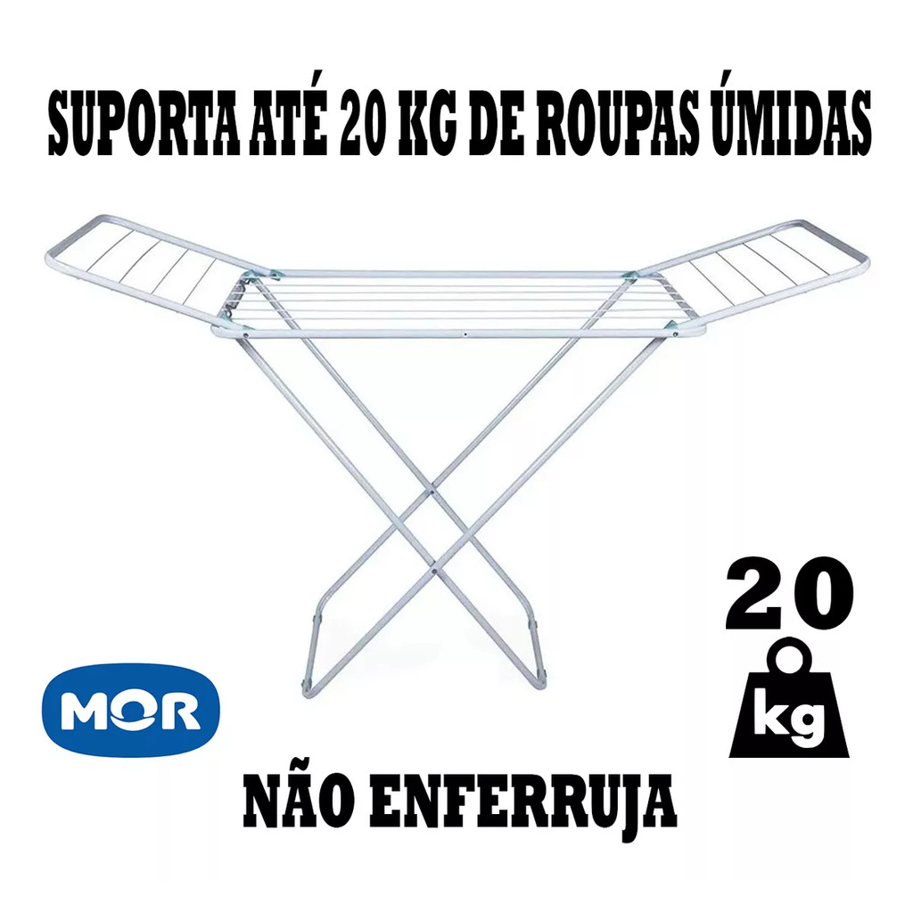 Varal De Chão Reforçado Com Abas Dobrável Retrátil Aço Forte