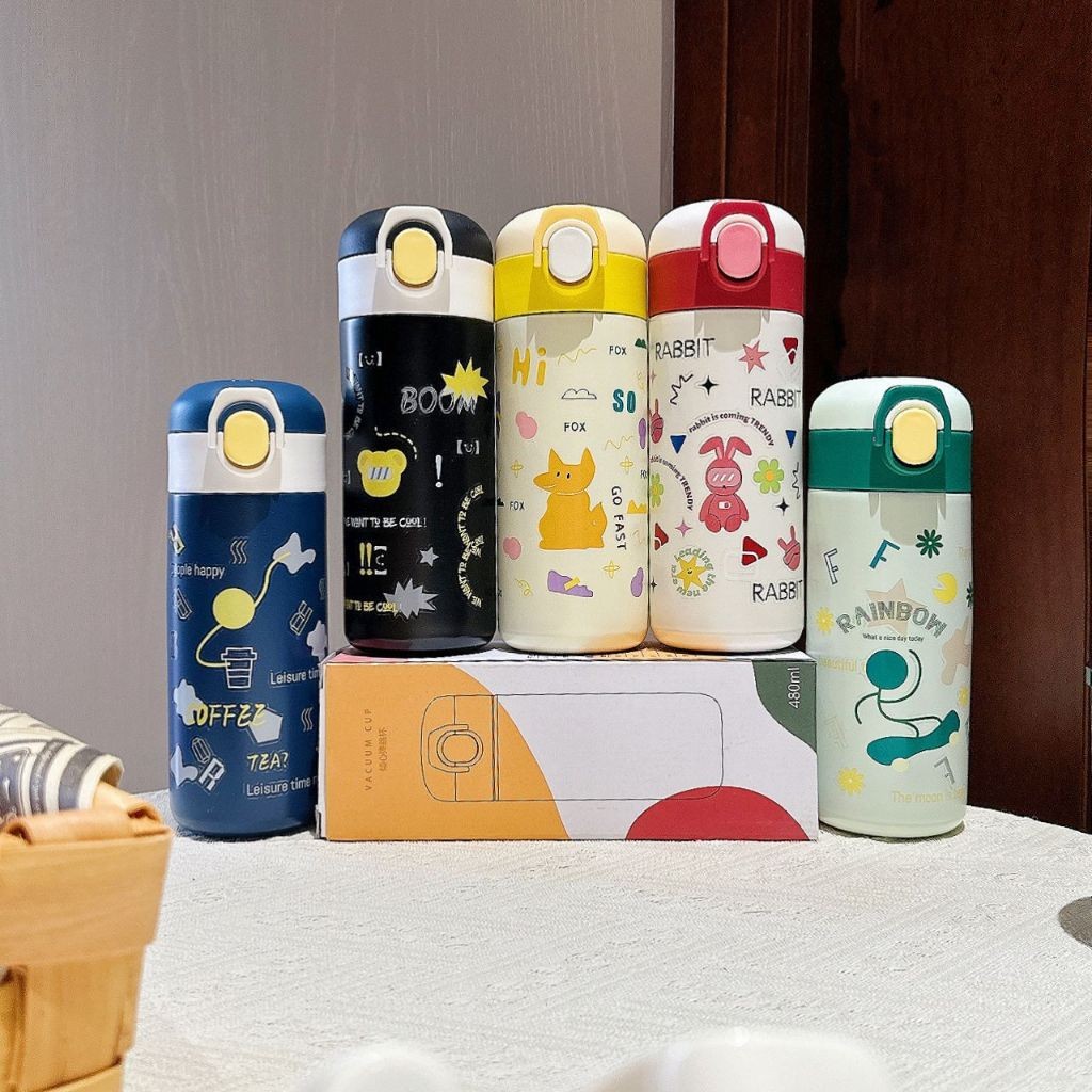 Garrafinha Squeeze Térmica Kids Infantil Escolar Aço Inox de Bico 480ML