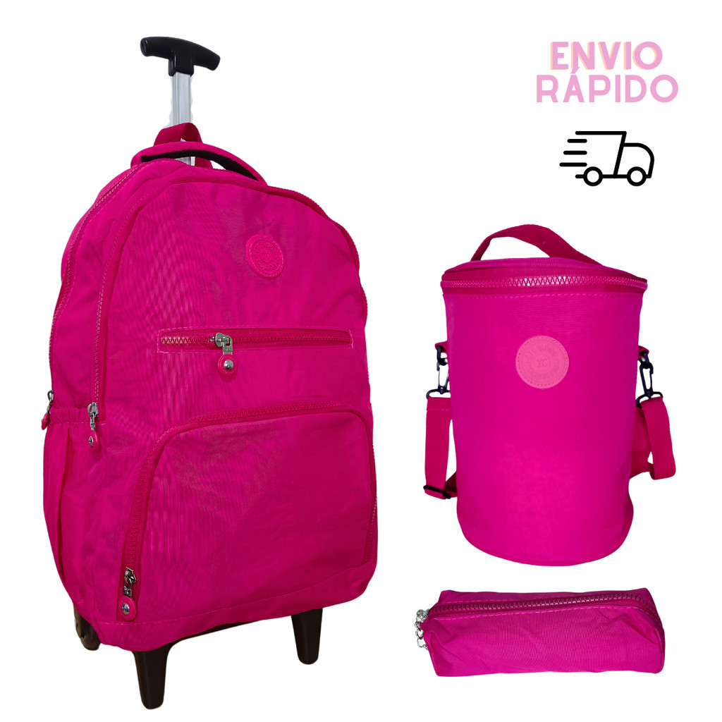 Kit Escolar Mochila com Rodinha + Lancheira Térmica e Estojo de Nylon Tactel