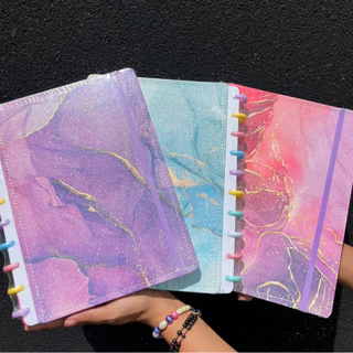 Caderno Inteligente Marmorizado Glitter Capa Dura E Contracapa M G GG A4 B5 A5