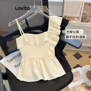 Lovito Blusa casual simples com babados para mulheres LNE57256