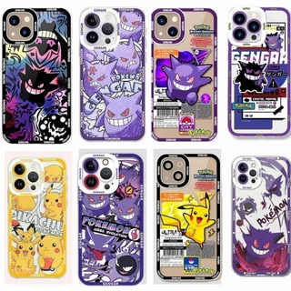 Capa Para Samsung Galaxy A55 A35 A54 A14 A34 M54 5G S24 Ultra Plus Pokemon Gengar Pikachu Transparente Anime Quadrado Câmera Protetora À Prova De Choque TPU Silicone