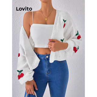 Lovito Cardigãs jacquard lisos casuais para mulheres LBL14615
