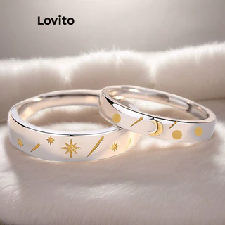 Lovito 925 Casal Prata Amarelo Sol Lua Simples Abertura Ajustável Dia Dos Namorados LSW08199