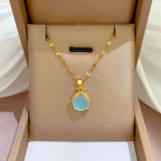 Colar de Aço Titânio Colar de Aço Aurora Abelha Joaninha Micro-Inlaid Real Gold Colar Fêmea de Transferência de Contas Influenciadoras Clavícula