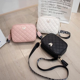 Bolsa Feminina 2023 Novo Estilo Casual Rhombus Bordado Borboleta Decoração Ombro Tassel Correia de Ombro Impresso Mensageiro Pequena Bolsa Quadrada
