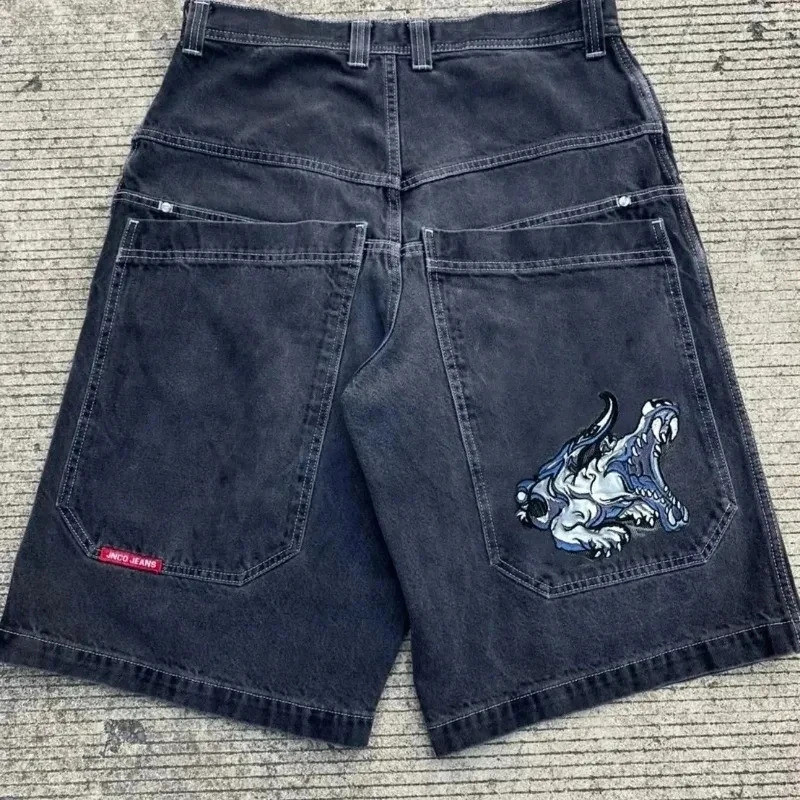 Y2K Shorts Baggy Mens Nova Asa Bordada Denim Shorts Harajuku Hip