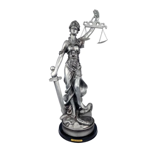 Dama da Justiça de Resina Prata Decoração Advogado 16cm