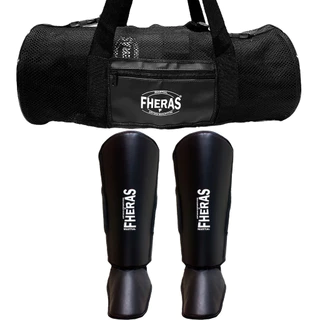 Kit Caneleira Gladiador Reforçada Muay Thai Kickboxing Bolsa Mochila Telada Fheras