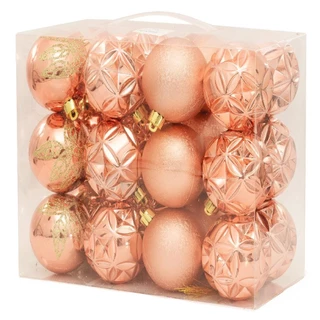 Kit Maleta De Bolas Para Árvore de Natal 24 peças 6 cm - Cor Rosé