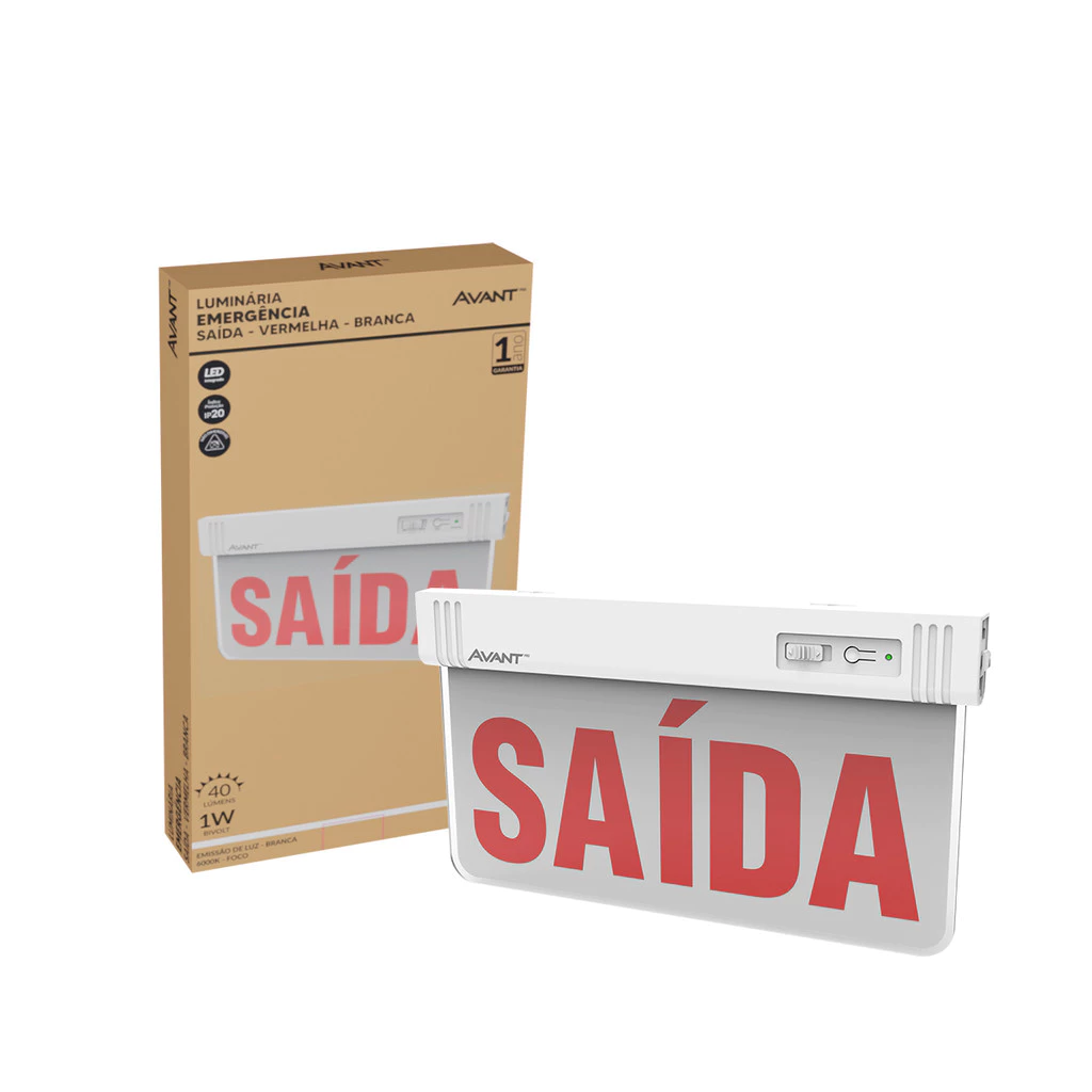 Placa Saida Emergencia 2L Vm 1W 40lm 6000K 24x18 Branco Avant Pro