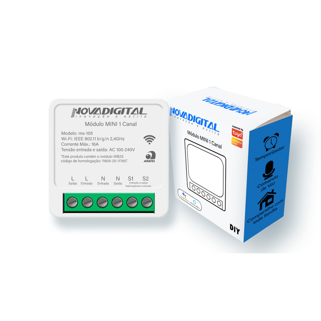 Mini Relé Interruptor Inteligente 1 canal 3way 16A Wifi Alexa Google Automação Smartlife Tuya Smart