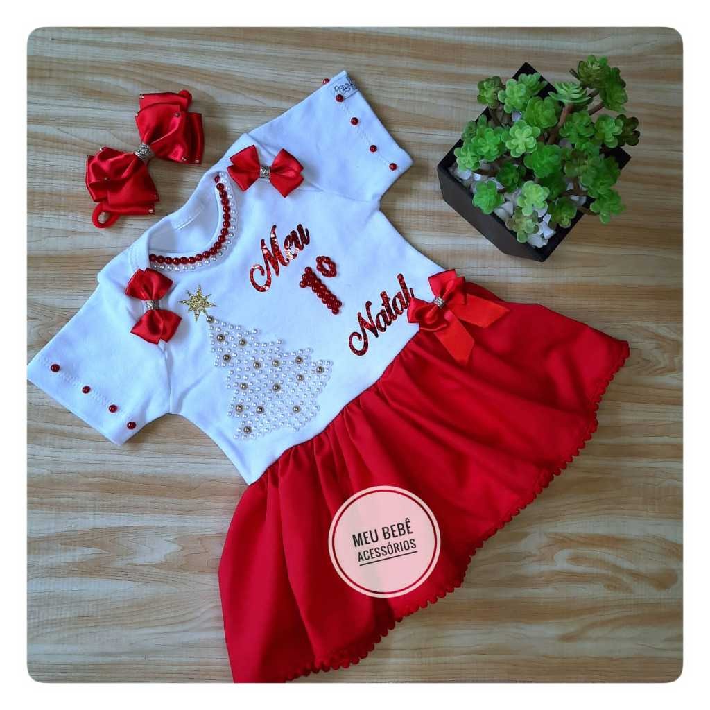 Body Meu Primeiro Natal Bebê Menina Reveillon Roupa Personalizado
