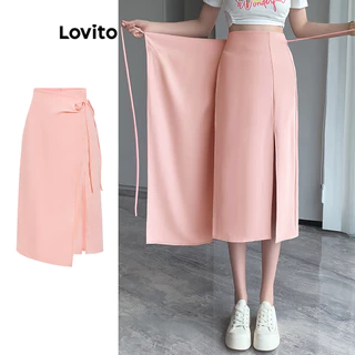 Lovito Saias elegantes com amarração frontal lisa e dividida para mulheres L96MD126