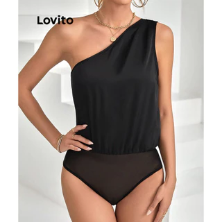 Lovito Body elegante liso assimétrico plissado para mulheres LBL16246