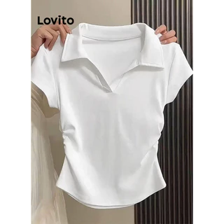 Lovito Camiseta casual lisa franzida para mulheres L100MD484