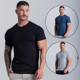 Kit 3 Camisetas Malha Elastano Algodão Egipcio Camisas Premium