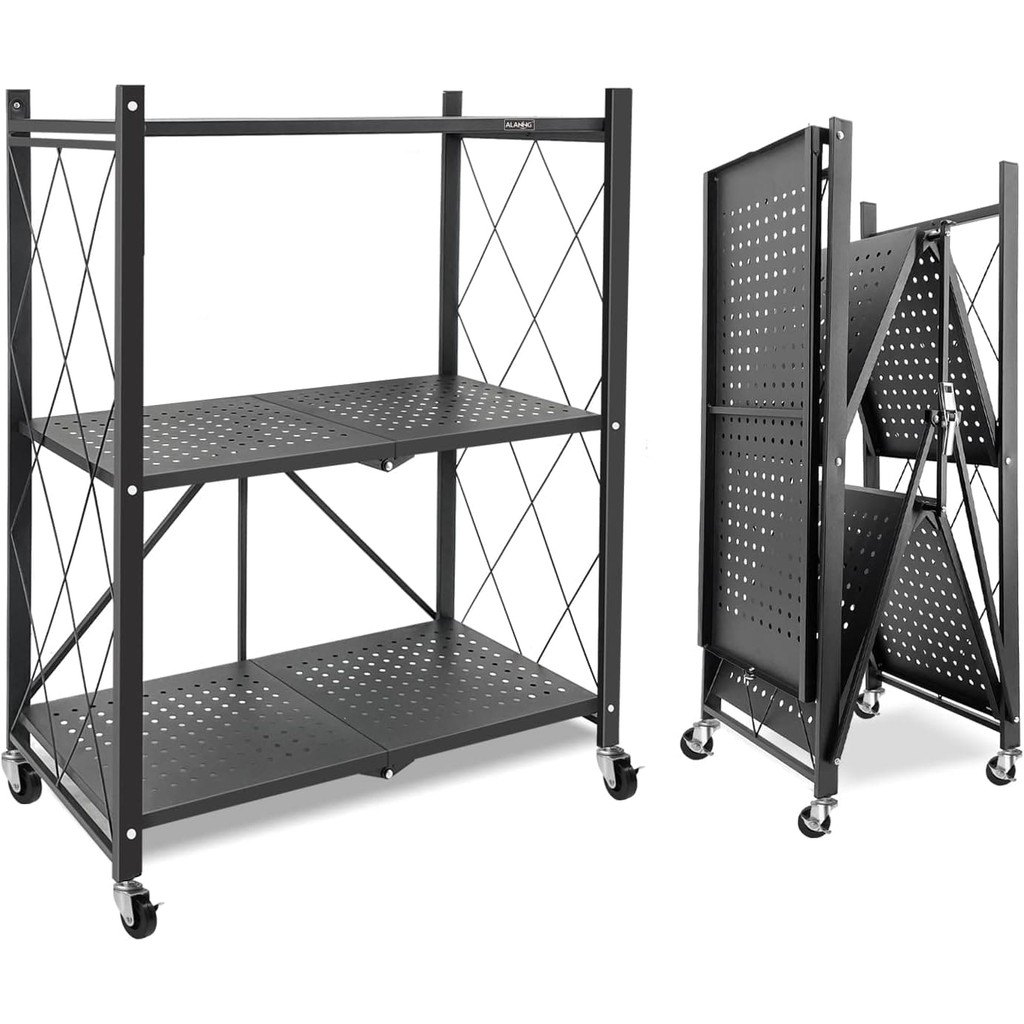 Estante Rack de Aço Dobrável Preta c 3 Prateleiras e Rodízios | Shopee ...