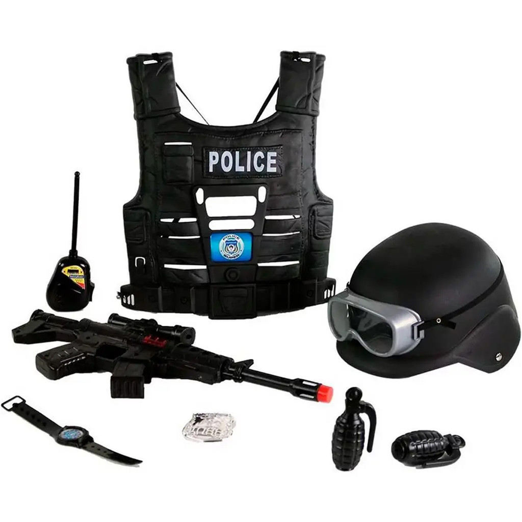 Kit Polícia Infantil Brinquedo Fantasia Especial Dia das Crianças Arma ...