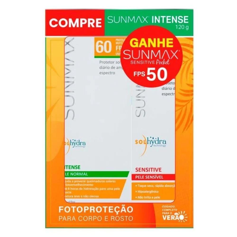 Kit Sunmax Intense Fps 60 120ml + Sunmax Sensitive Pocket Fps 50 25ml ...