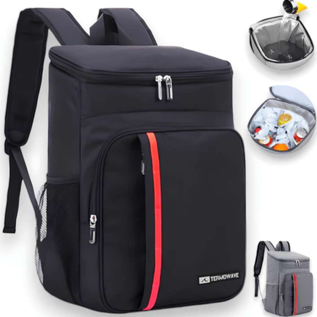 Mochila Nevera Térmica De 23 Litros - Impermeable, Con Bolsillos, Ideal Para Playa, Picnic Y Camping - Color Negro