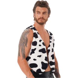 Colete Masculino Com Estampa De Vaca , Sem Mangas , Frente Aberta , Hippie , Natal , Halloween , Carnaval , Cowboy , Dra