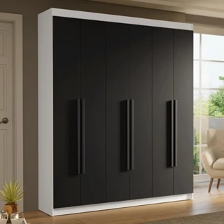 Guarda-Roupa Casal 6 Portas Batentes Branco/Preto/Preto Saturno Madesa em Oferta na Shopee