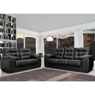 Conjunto Sofá Luxemburgo 3 E 2 Lugares 1,52m e 2,02m Courino Preto