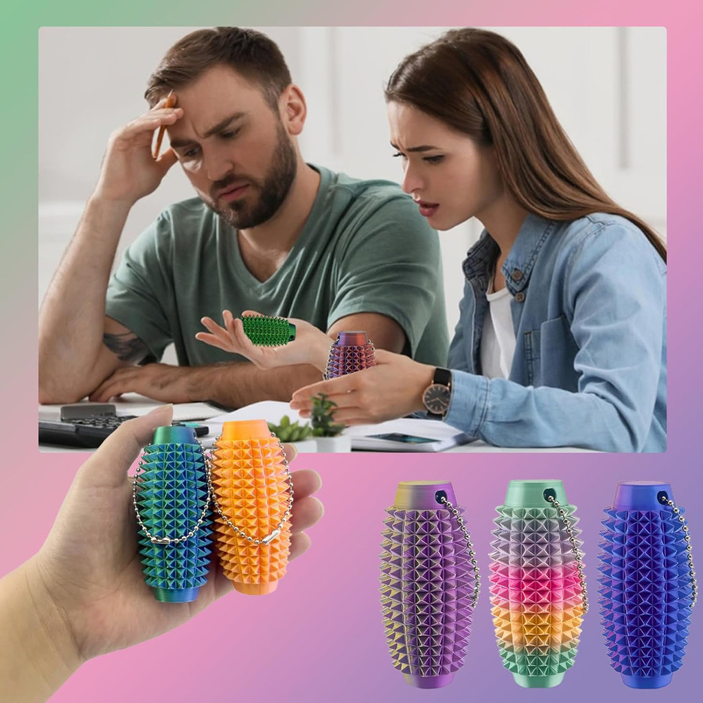 Lot de 4 porte-clés Stabby Worry Stones Spike - Jouet agité imprimé en 3D pour calmer la douleur, soulager le stress, l'anxiété, cadeaux
