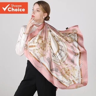 Lenço Quadrado Elegante De Imitação De Seda De 90 Cm Com Fivela De Liga De Pérola-Combinação Versátil Para Festa/Diário em Oferta na Shopee