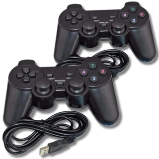 Kit 2 Controles Joystick Ps2 Com Entrada Usb Para Pc, Notebook E Game Retro Cor Preto