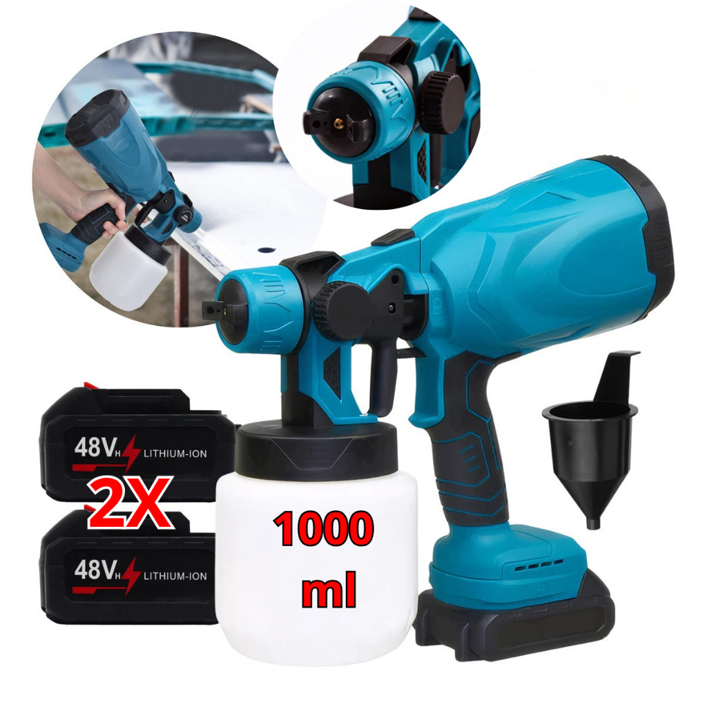 Pistola Pulverizadora de Tinta 48V Sem Fio com 2 Baterias 1000ml ...