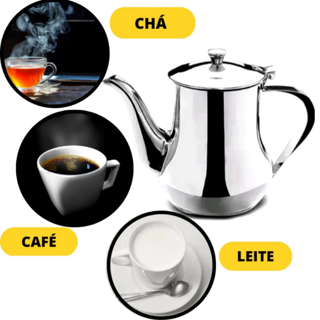 Bule Inox 400ml Brilho Para Servir Chá Café Leite Chocolate | Shopee Brasil
