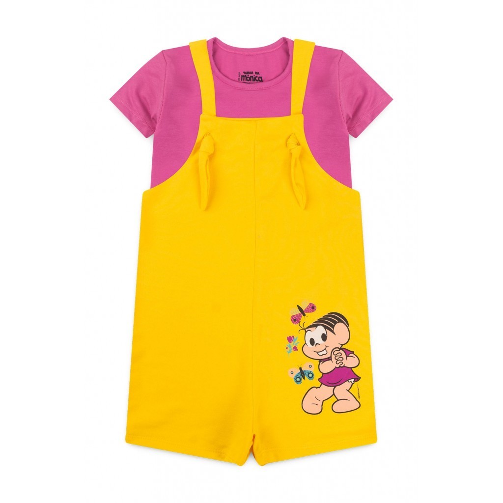 Salopete Feminina Infantil Jardim De Borboletas - Turma da Mônica