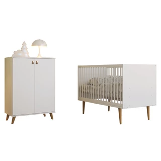 Dormitório Infantil Berço Americano e Armário Organizador Para Quarto Bebê Encanto Branco Batrol