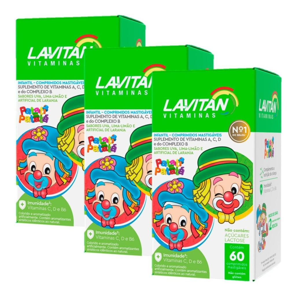 Kit 3 Vitamina Infantil Lavitan Kids Patati Patata 60cp Mastigavel ...