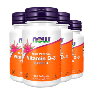 Kit 4x Vitamina D3 2000 IU Alta Potência Now Foods 120Softgls/Made in Usa