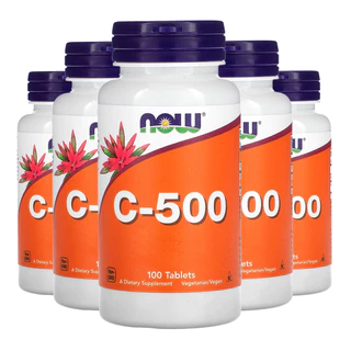 Kit 5x Vitamina C 500mg com Rosa Mosqueta Now Foods 100tab /Made in Usa
