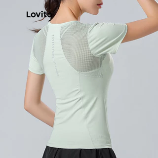 Lovito Camisetas esportivas esportivas de malha lisa e contrastante para mulheres LNL77234
