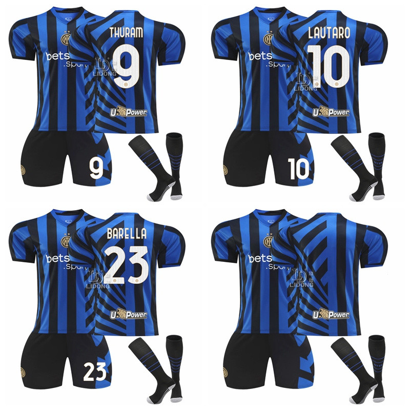 2024-25 Temporada Inter Milão Futebol Kids Jersey Kit Lautaro Martinez Thuram Barella Conjuntos Esportivos Com Meias