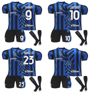 2024-25 Temporada Inter Milão Futebol Kids Jersey Kit Lautaro Martinez Thuram Barella Conjuntos Esportivos Com Meias