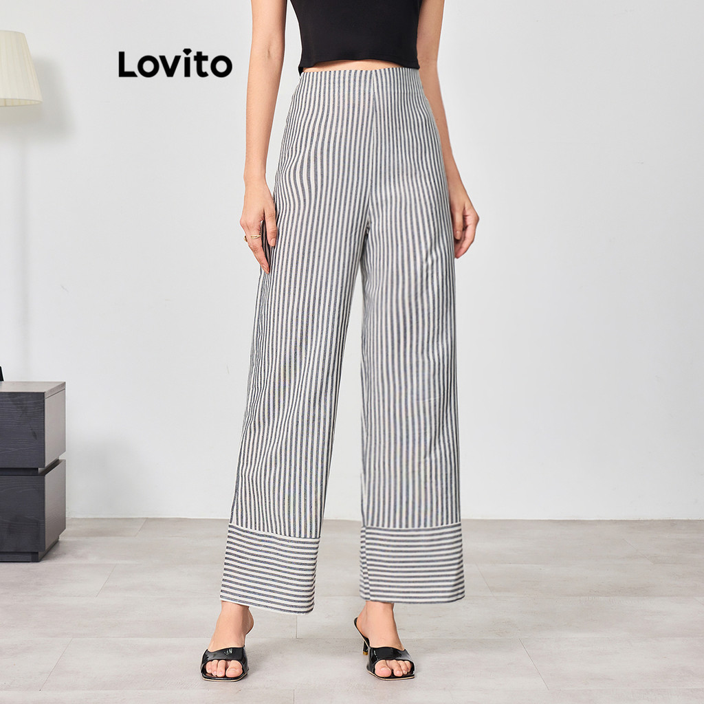 Lovito Calça feminina com costura de tecido listrado Boho LBL15345