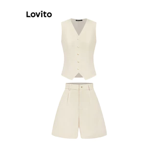Lovito Conjuntos de shorts elegantes com botões frontais simples para mulheres L100MD518