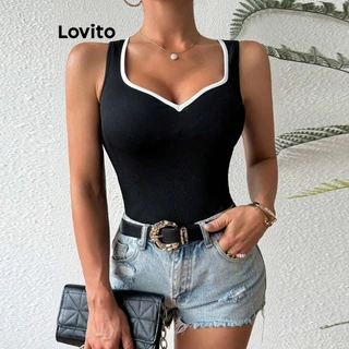 Lovito Regata feminina elegante com contraste simples LNL77182