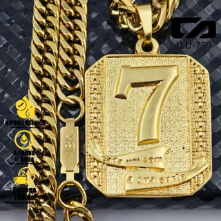 Corrente Masculina de Moeda Antiga com Pingente de Cadeado Cassino Número 7 - Colar Top Banhado Ouro