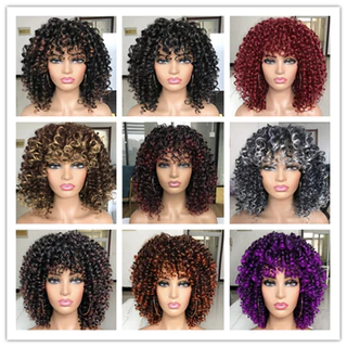 Cabelo Sintéticas Peruca Curta Preta Cabeça De Explosão Fofa 70s 80s Perucas