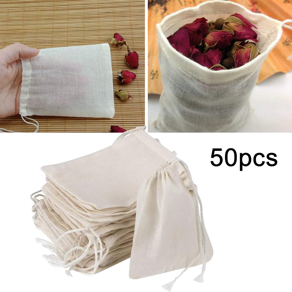 50 Unidades/Pacote Sacos De Vegetais De Malha De Algodão Saco De Produção Reutilizável Armazenamento Cozinha Frutas Com Cordão