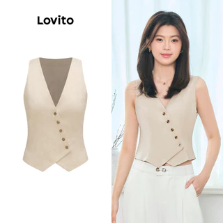 Lovito Casual Simples Botão Regata para Mulheres L102AD172