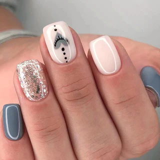 unha postiça decorada realista Quadradas Curtas Brilhantes Com Cola Unhas Falsas Champanhe Prensa Do Dia Dos Namorados